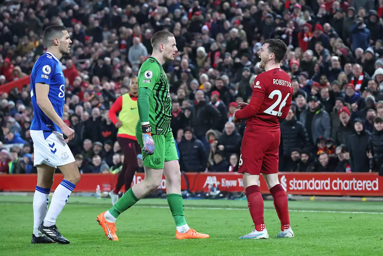 Robertson laughs in Pickford's face as s***housery against Everton delights Liverpool fans