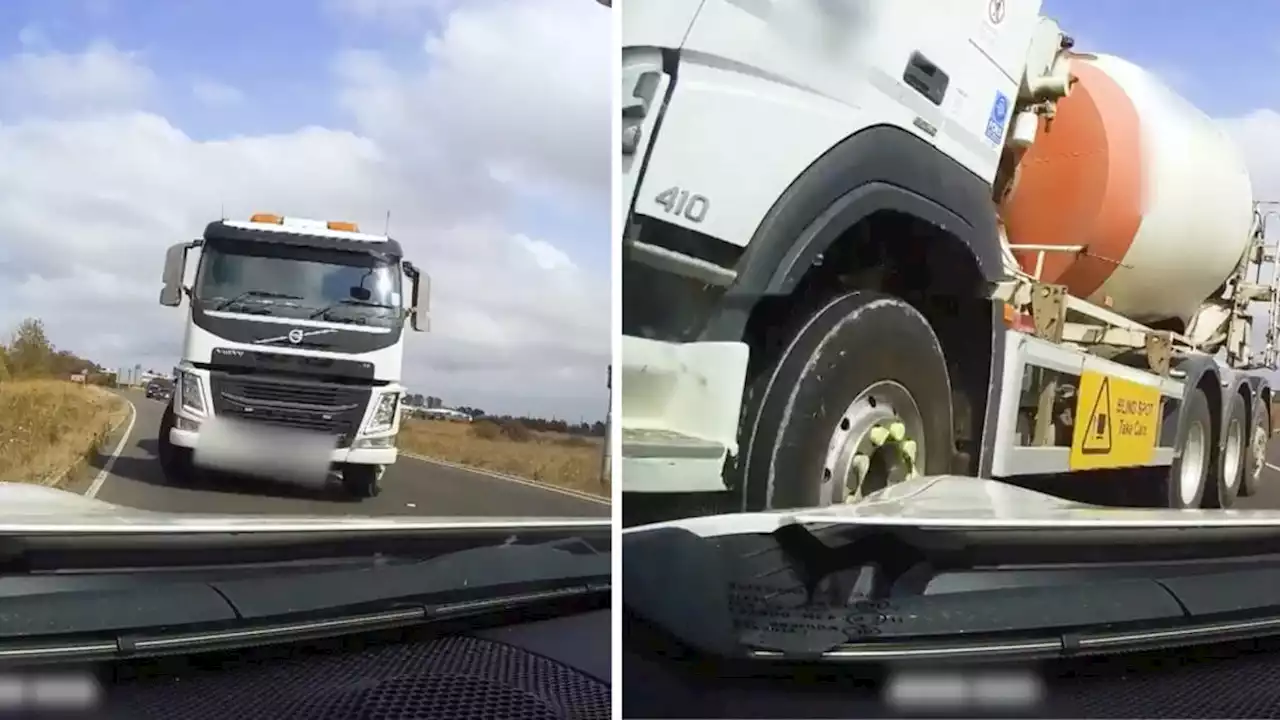 Breathtaking footage shows terrifying moment family in car are almost crushed by lorry driver