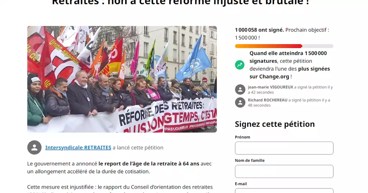 La pétition des syndicats contre la réforme des retraites dépasse le million de signatures