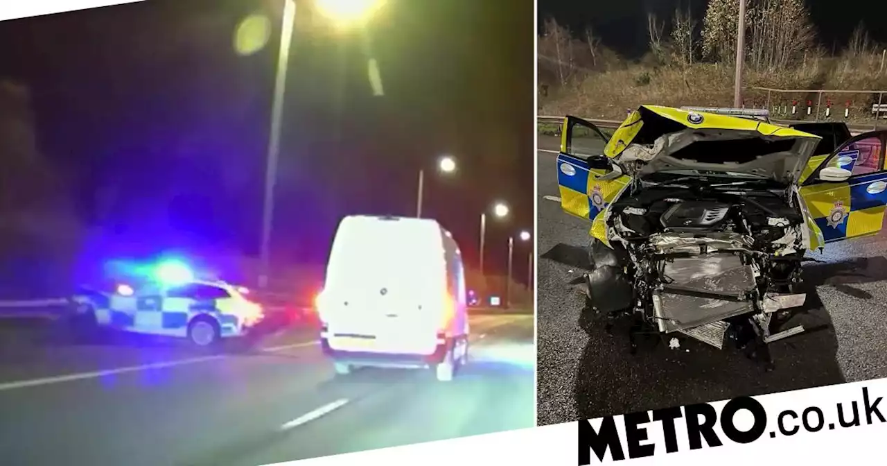 Police car rammed off motorway during 70mph high speed chase