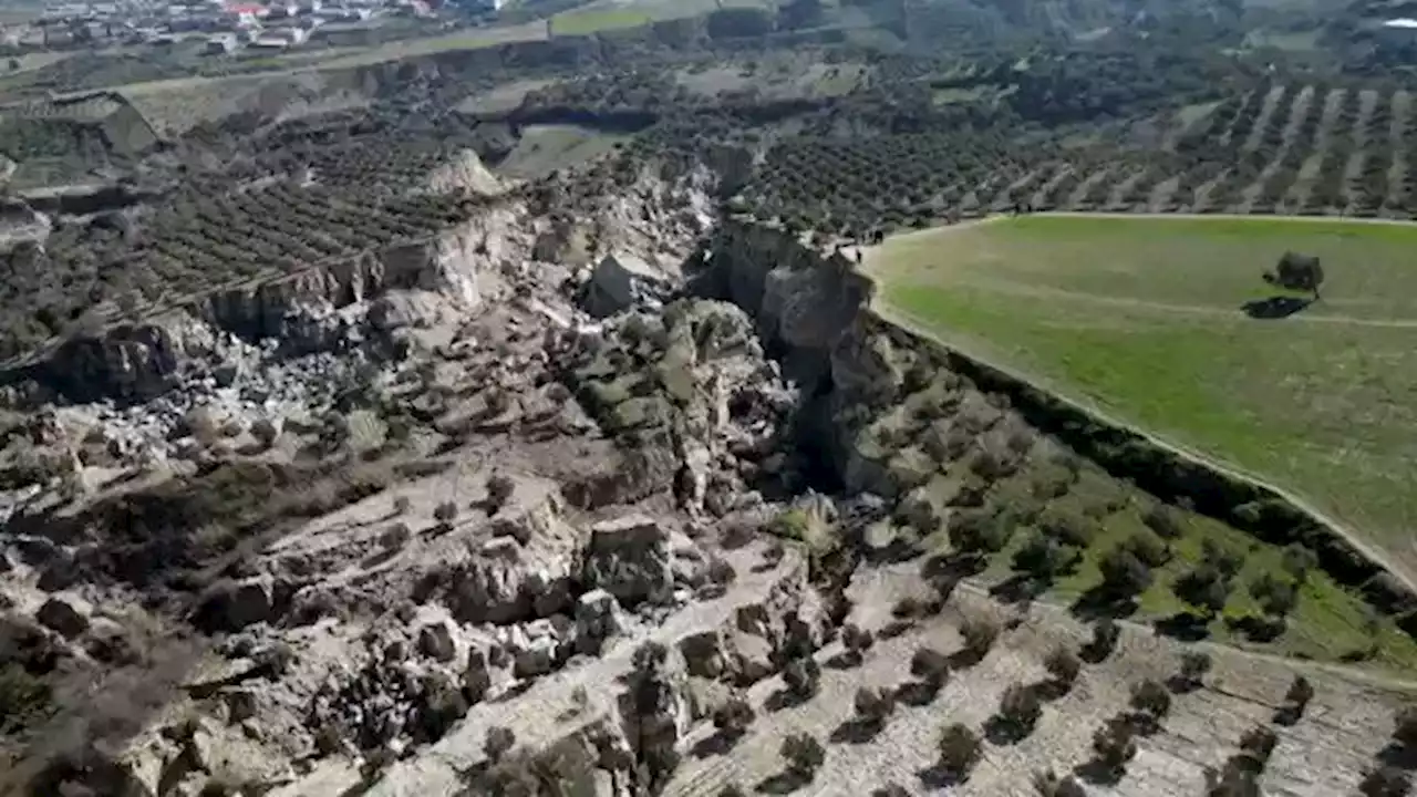 Earthquake's sheer power turned a Turkish olive grove into a huge canyon