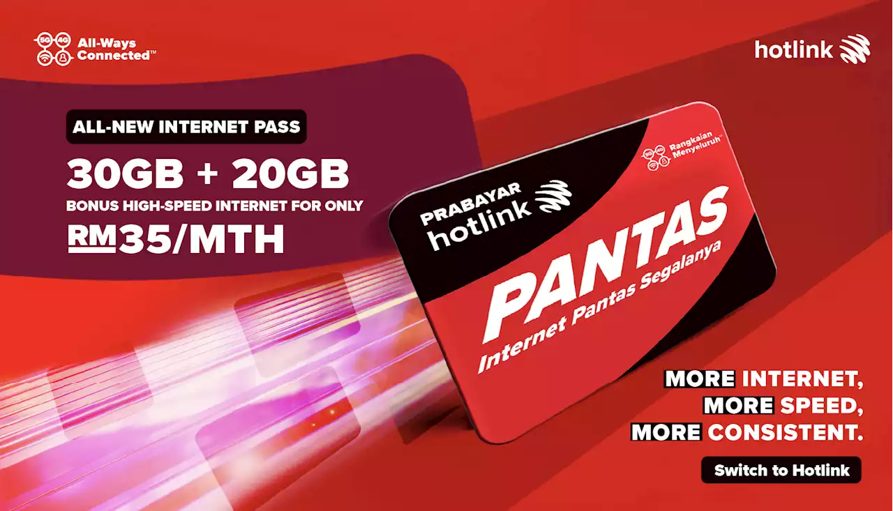 Hotlink Prepaid Pantas now offers 50GB of data for RM35/month - SoyaCincau