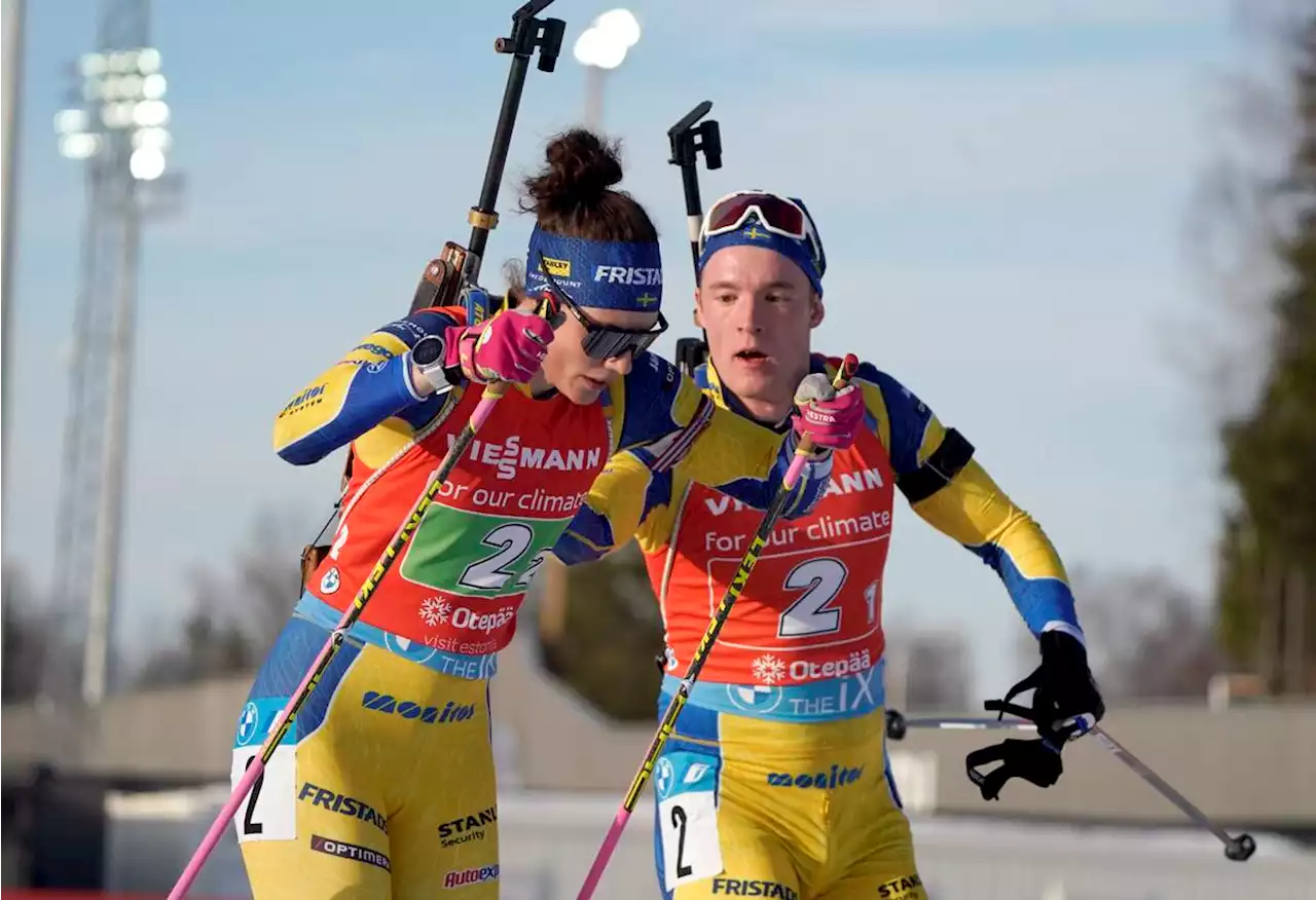 Skidskytte: Hanna Öberg och Sebastian Samuelsson i singelmixedstafetten