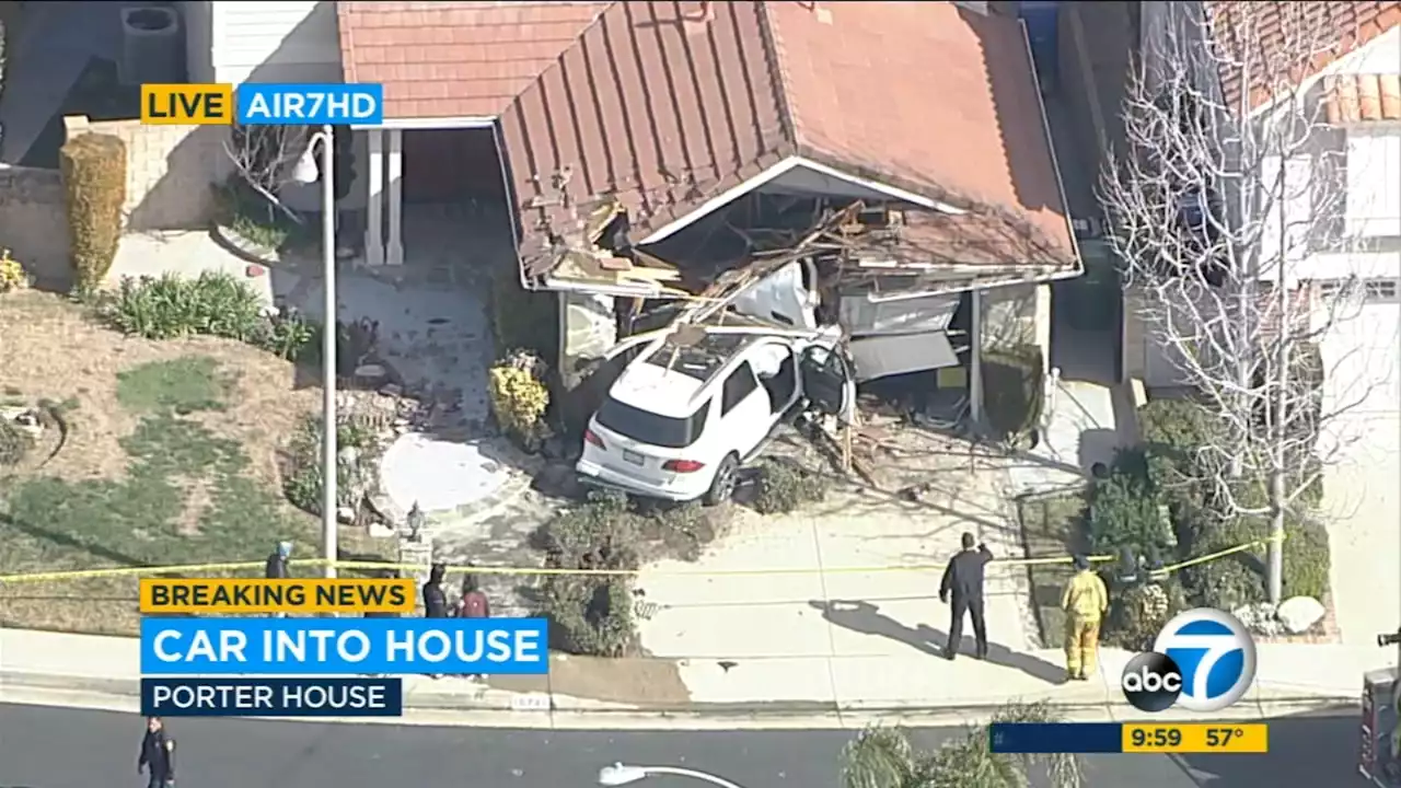 Driver crashes into home garage in Porter Ranch; no injuries reported