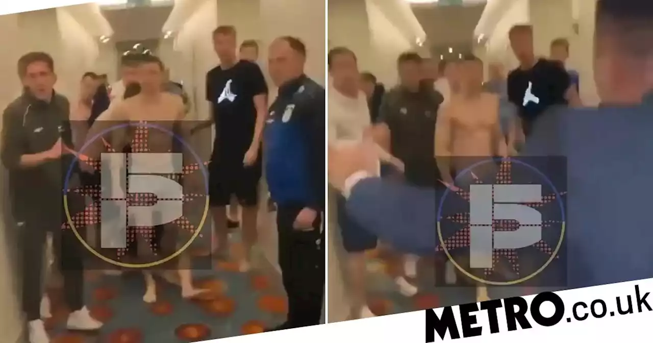 Mass brawl erupts between Russian and Ukrainian football teams in hotel lobby