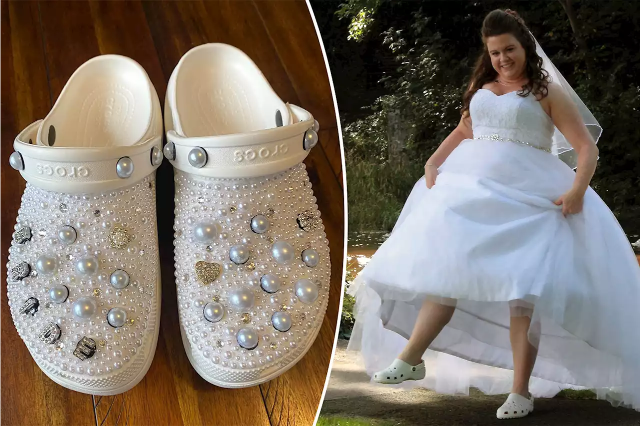 Brides mocked for wearing blinged-out Crocs on their big day: ‘No class’