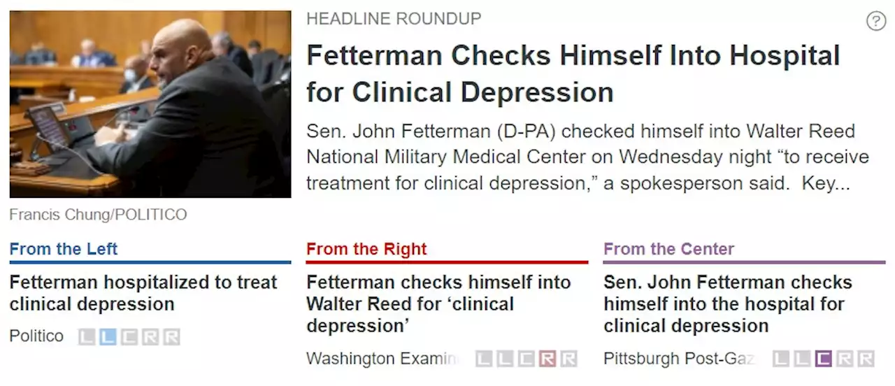 Fetterman Checks Himself Into Hospital for Clinical Depression