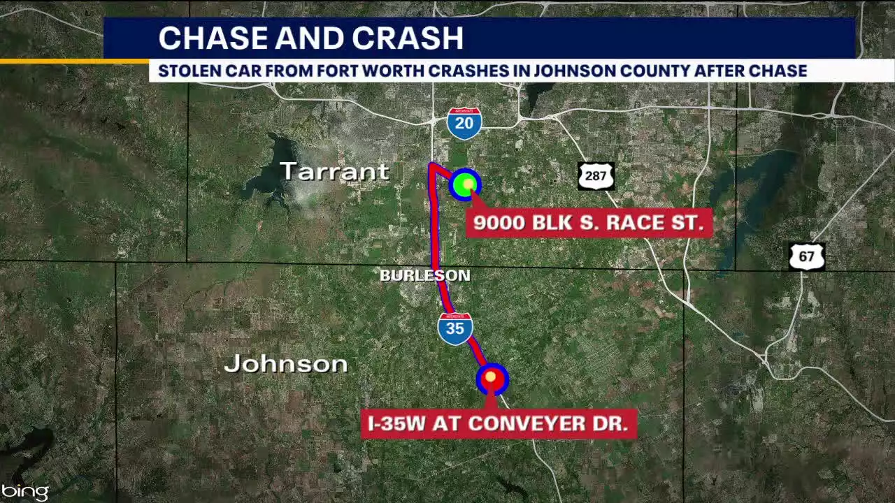 Car stolen in Fort Worth crashes in Johnson County during police chase