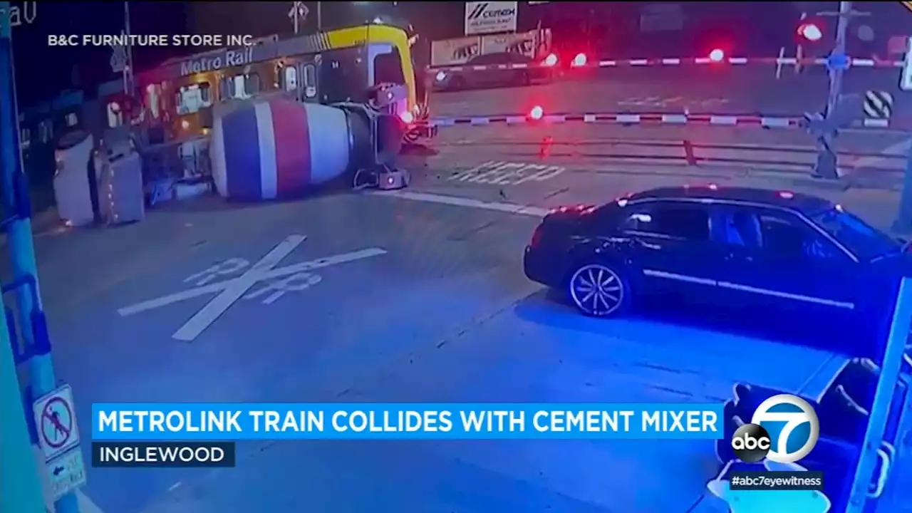 New footage shows Metro train smash into concrete truck stuck on tracks in Inglewood