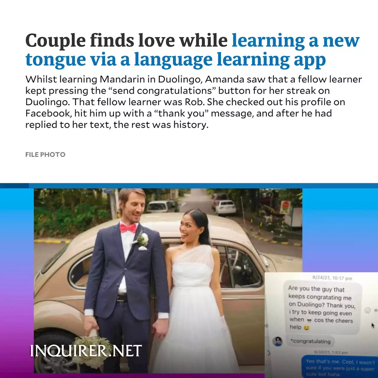 Couple finds love while learning a new tongue via a language learning app