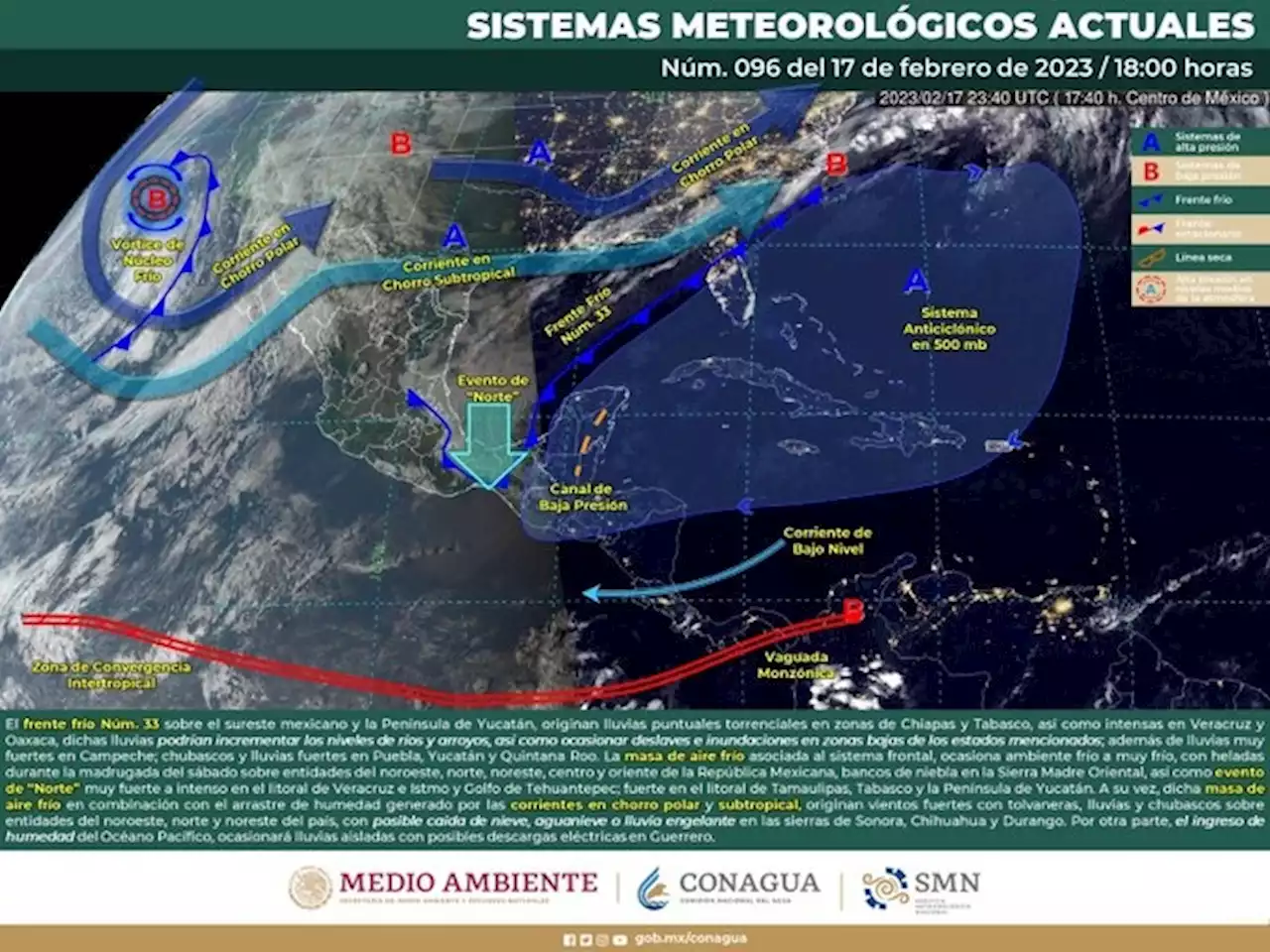 Frente frío 33 provocará lluvias en sureste; prevén heladas en norte