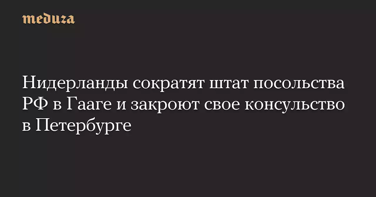 Нидерланды сократят штат посольства РФ в Гааге и закроют свое консульство в Петербурге — Meduza