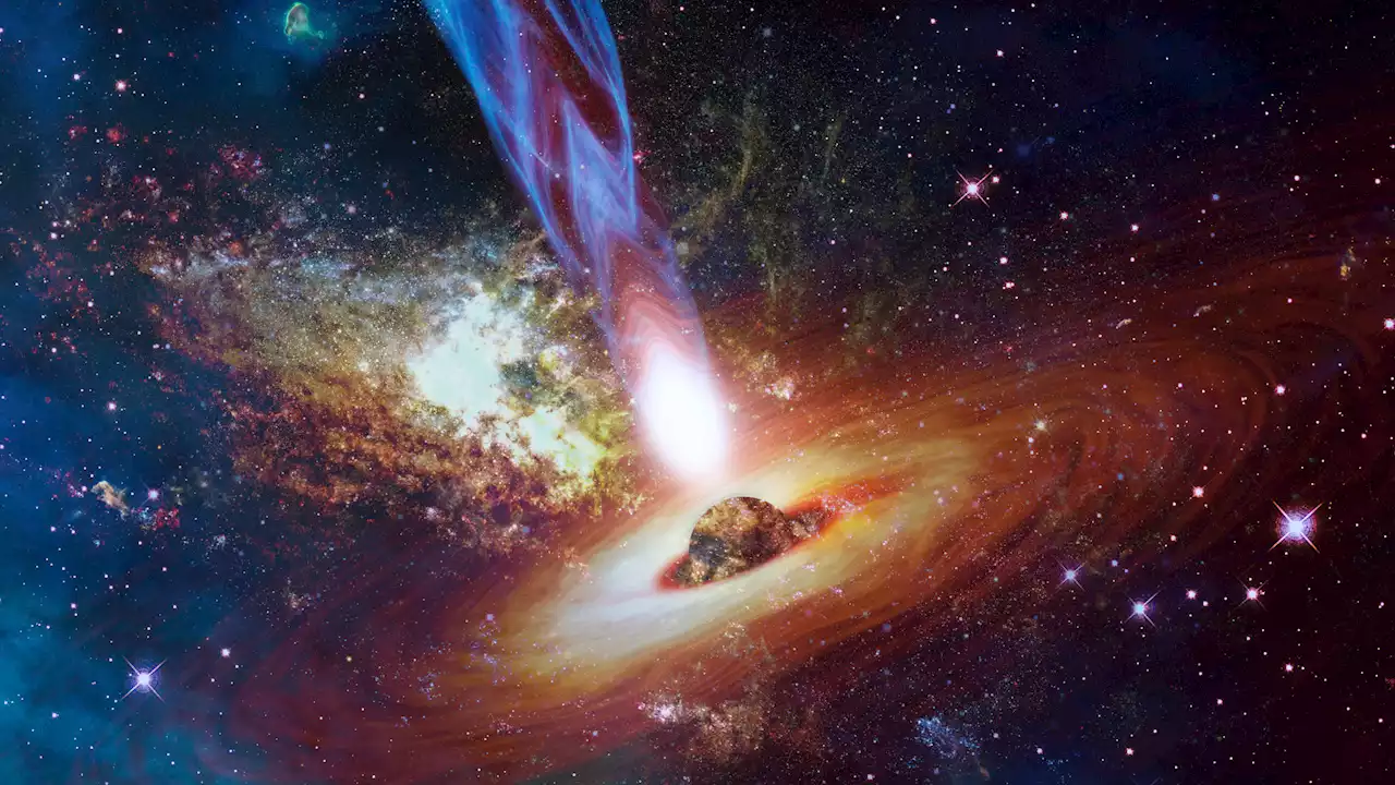 Astronomers spotted a long jet shooting out of a quasar 7.5 billion light-years away