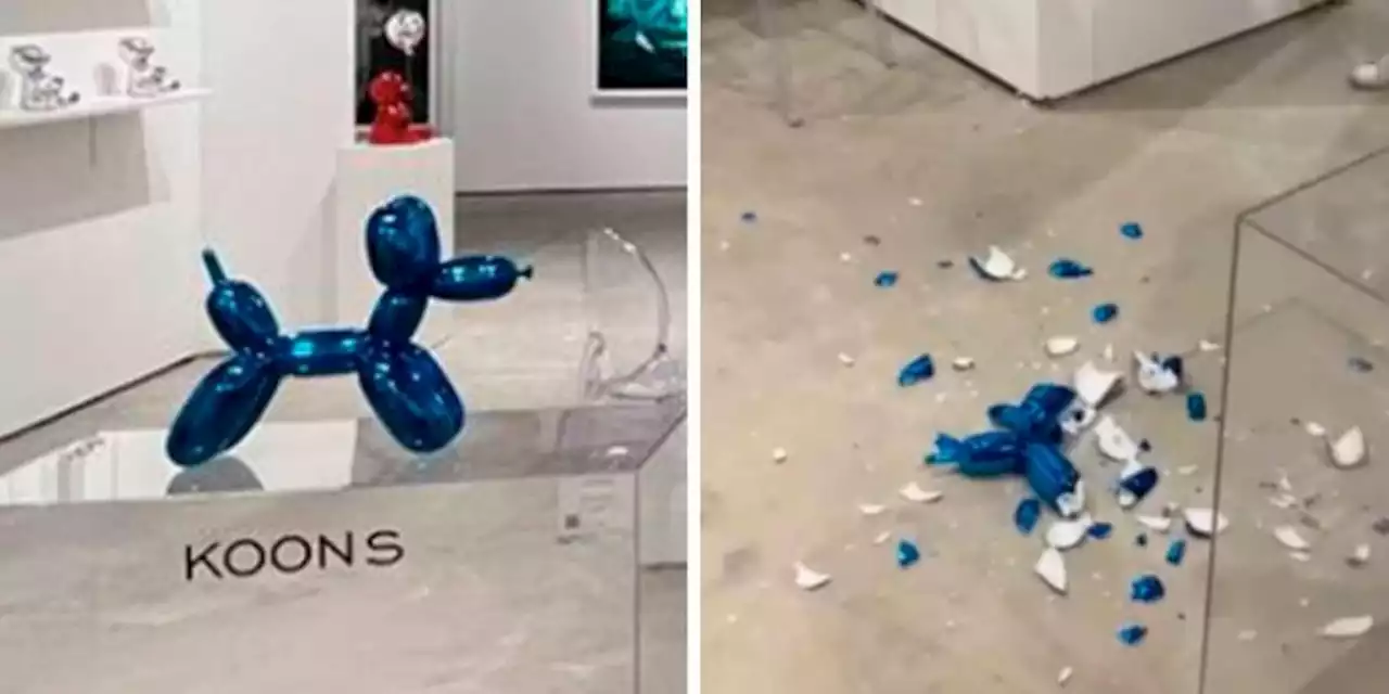 VIDEO. Mujer destruye escultura de Jeff Koons al pensar que era un globo real