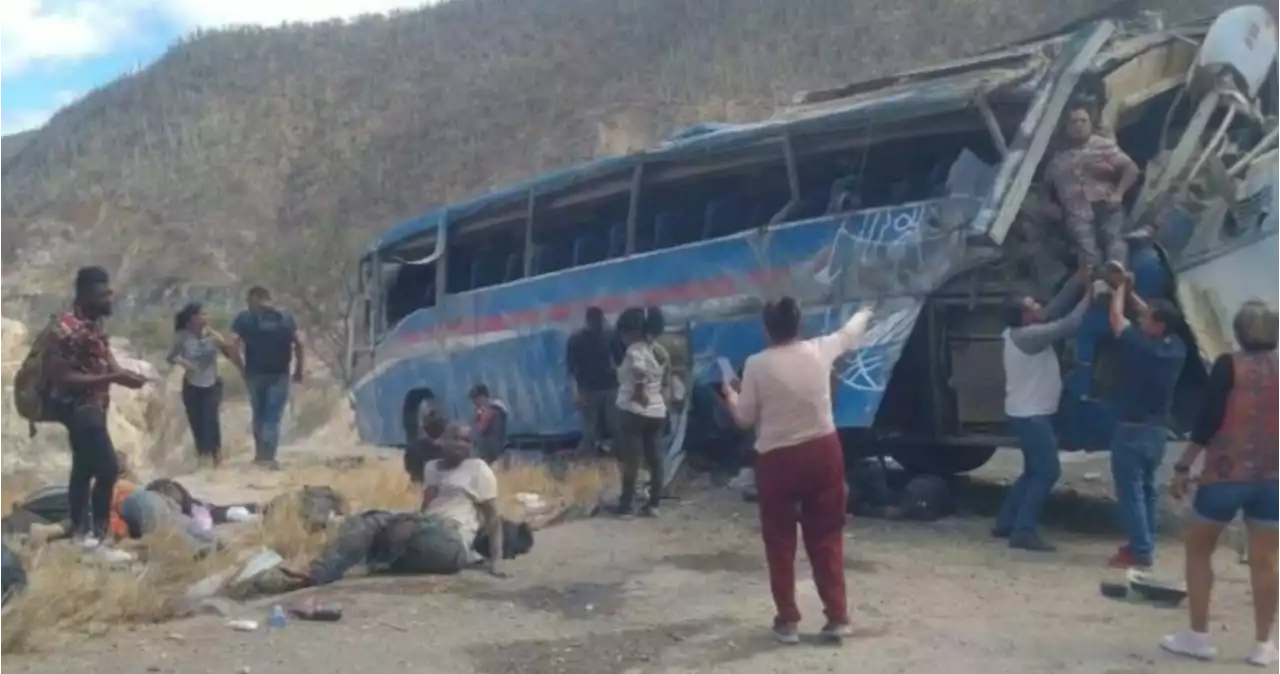 Autobús se vuelca en la carretera Oaxaca-Puebla y deja al menos 15 migrantes muertos