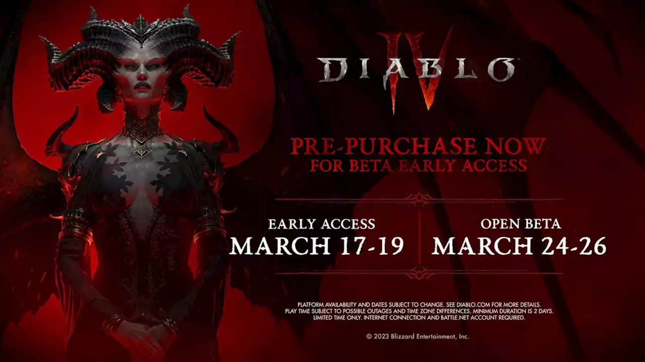 Diablo 4 beta dates announced for March - includes Early Access and Open Beta