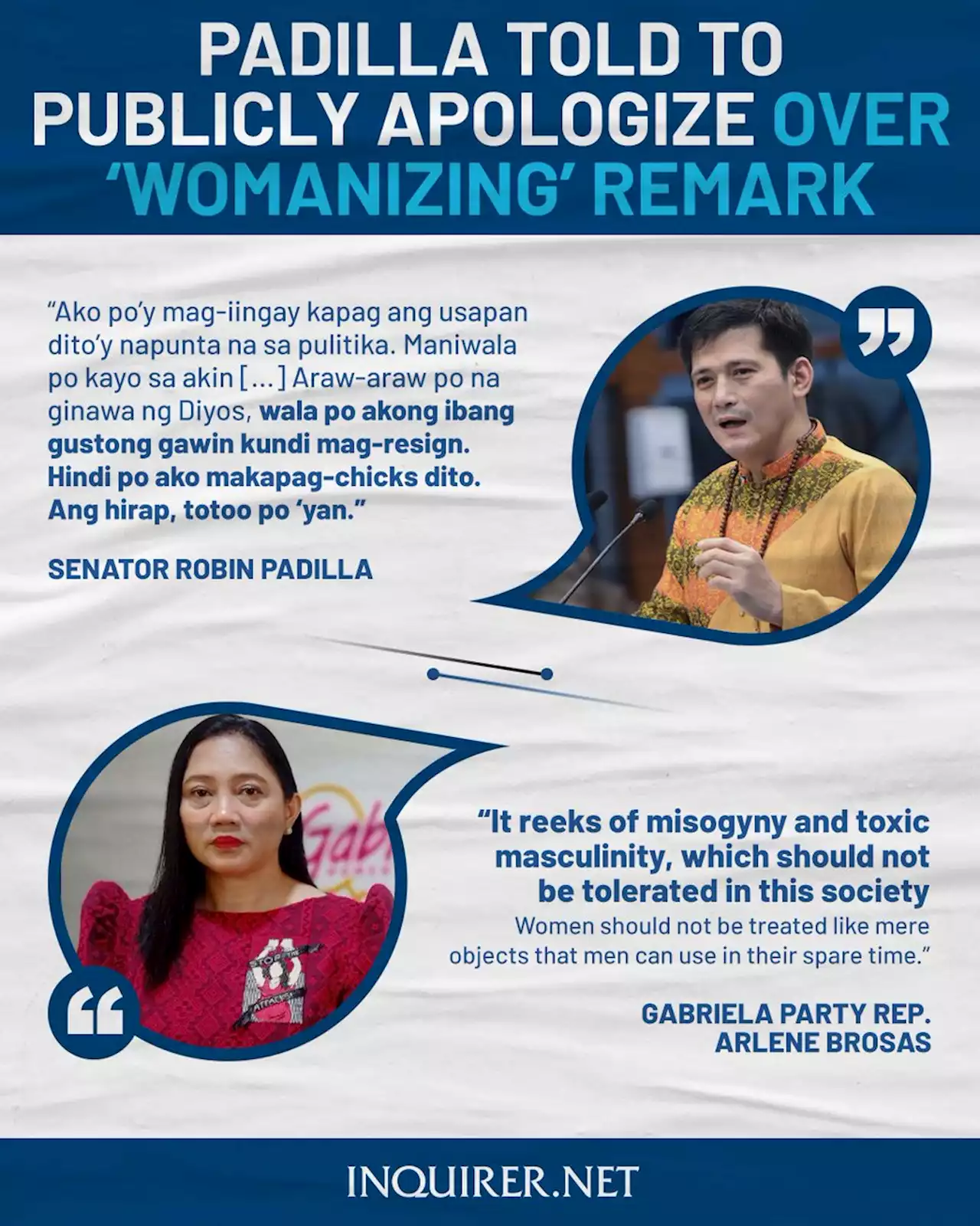 Padilla told to publicly apologize over ‘womanizing’ remark