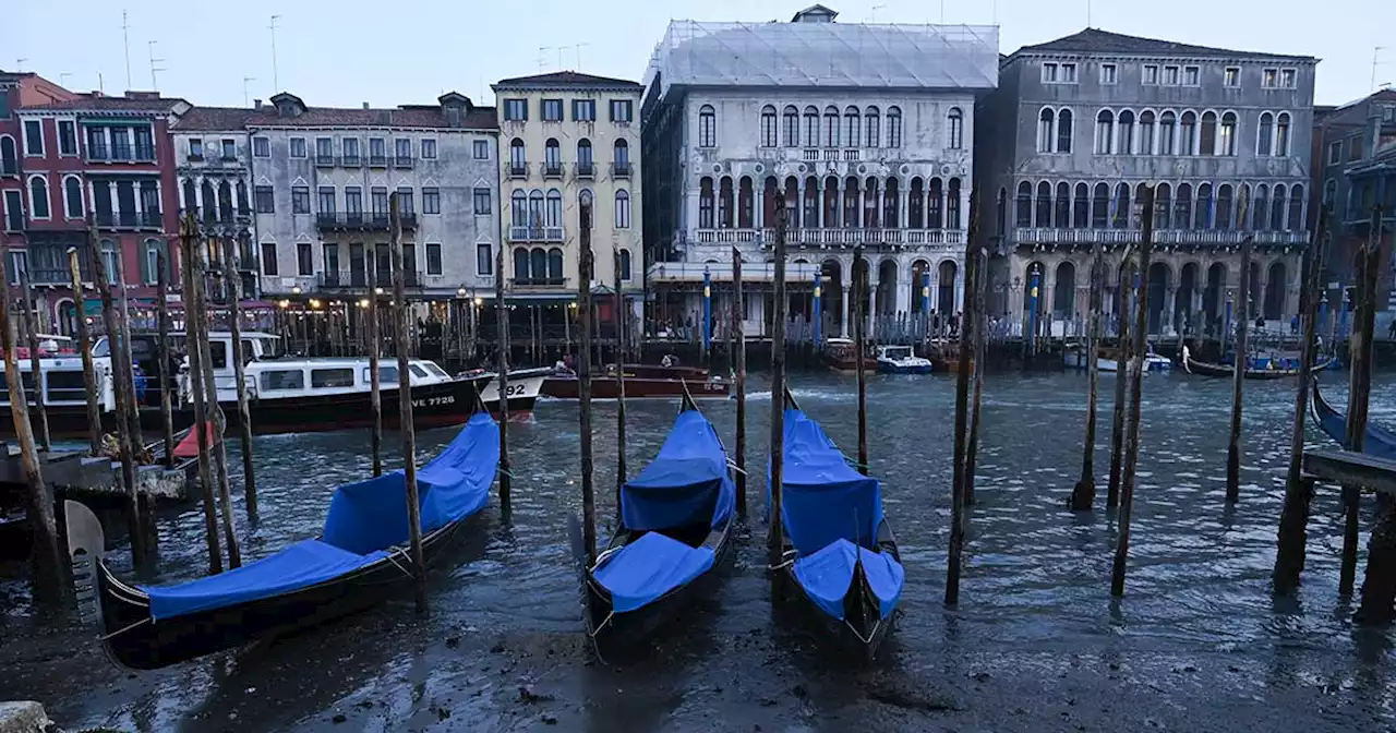 Venice gondolas beached by low tides