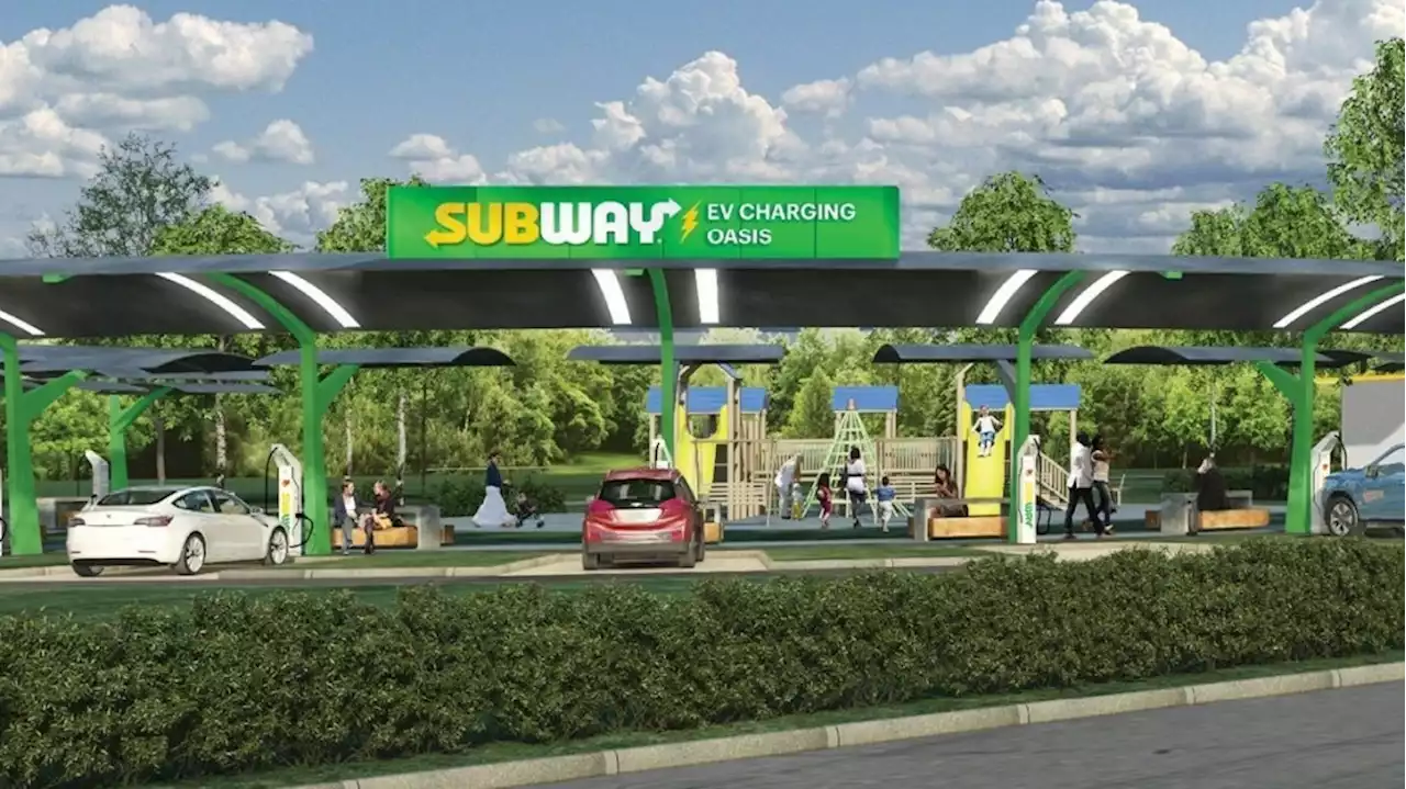 Subway envisions an oasis where diners can picnic and play while charging their cars - Autoblog