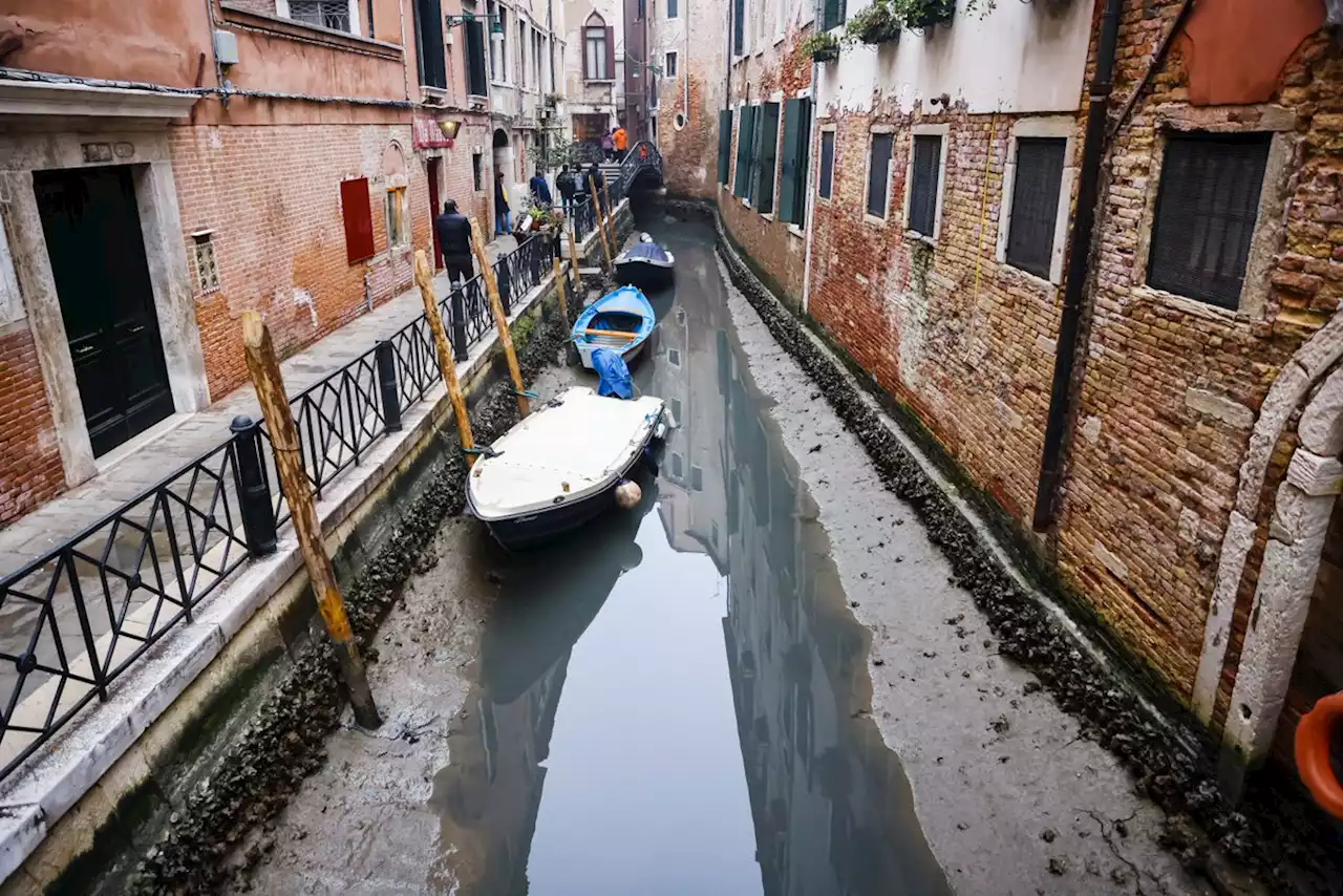 Venice canals run dry as lingering weather system impacts tide cycles