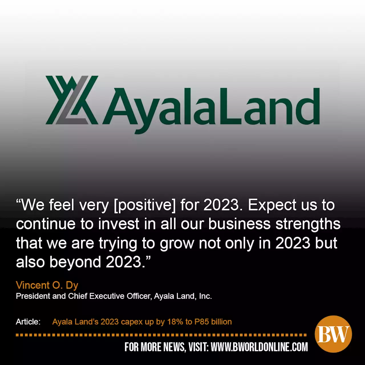 Ayala Land’s 2023 capex up by 18% to P85 billion - BusinessWorld Online