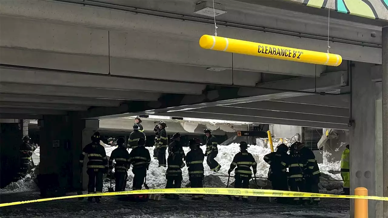 Bayshore parking garage collapse, emergency personnel on scene