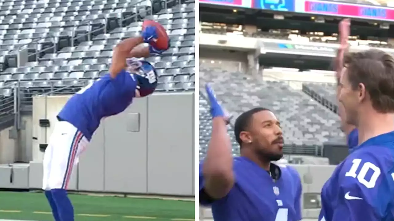 Michael B. Jordan Recreates OBJ's Iconic Catch With Eli Manning