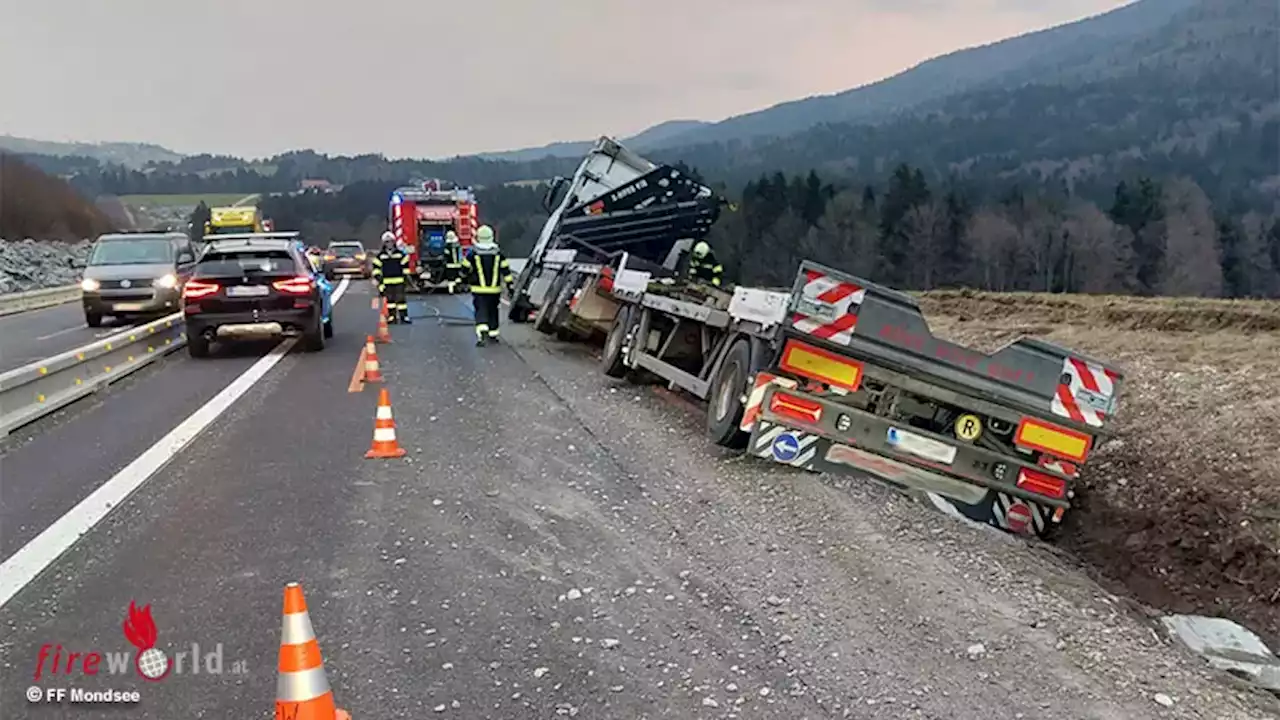 Oö: Lkw-Gespann schlittert im Baustellenbereich der A1 in den Graben → 6-Stunden-Einsatz - Fireworld.at