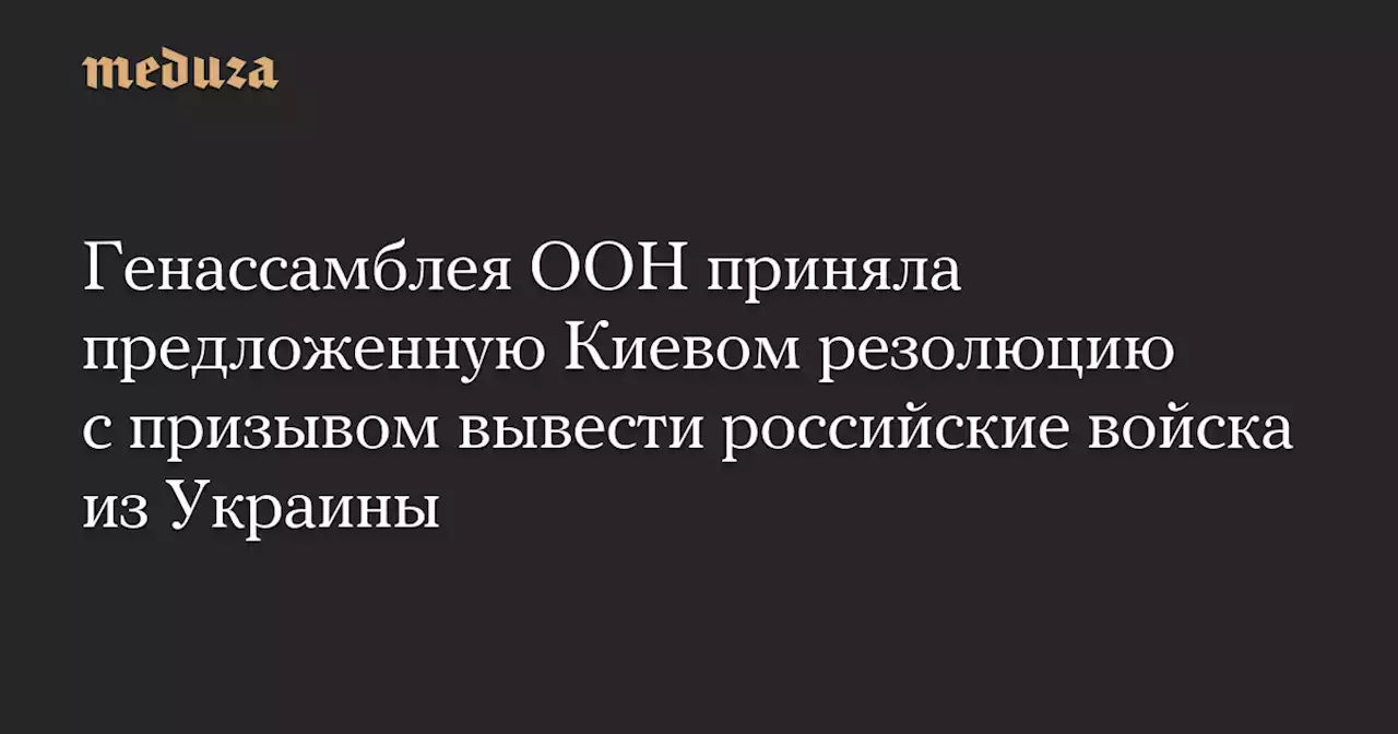 Генассамблея ООН приняла предложенную Киевом резолюцию с призывом вывести российские войска из Украины — Meduza