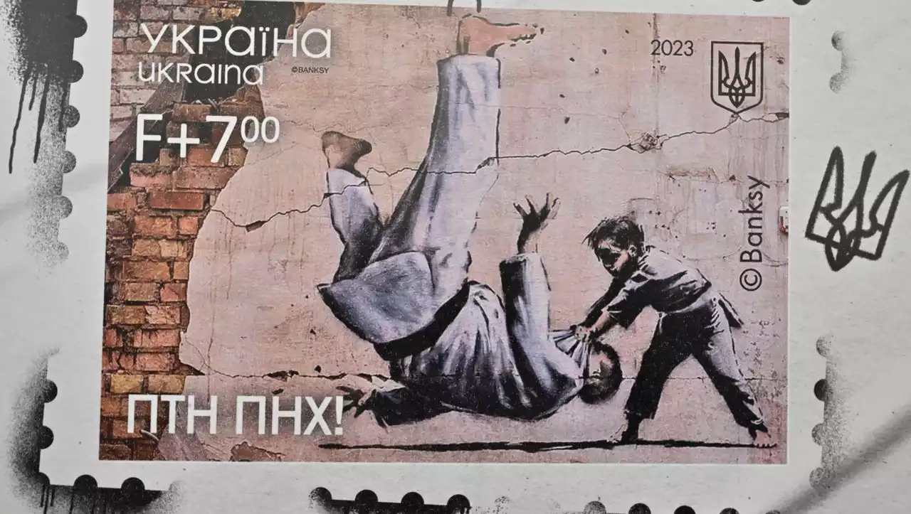 Banksy-Briefmarke in der Ukraine: Die kleine Ukraine legt das große Russland aufs Kreuz