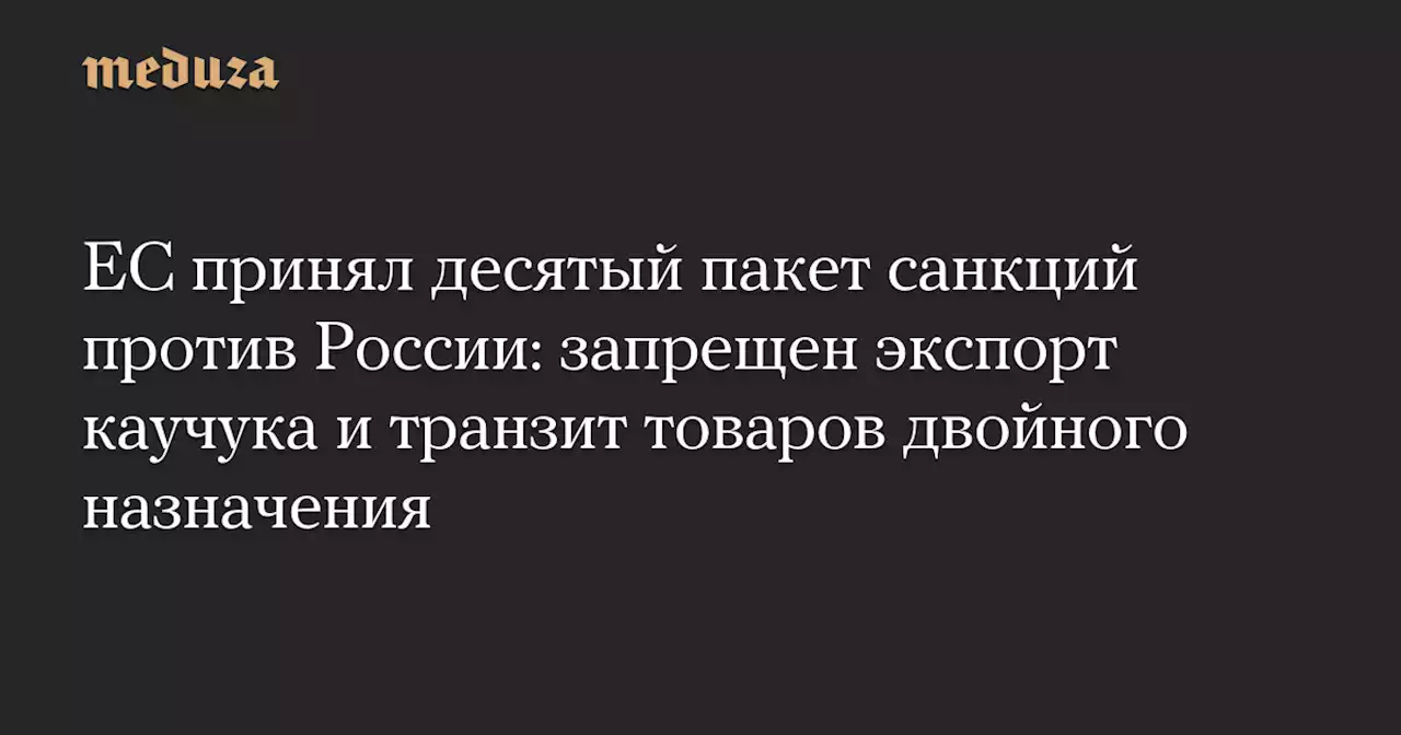 ЕС принял десятый пакет санкций против России: запрещен экспорт каучука и транзит товаров двойного назначения — Meduza