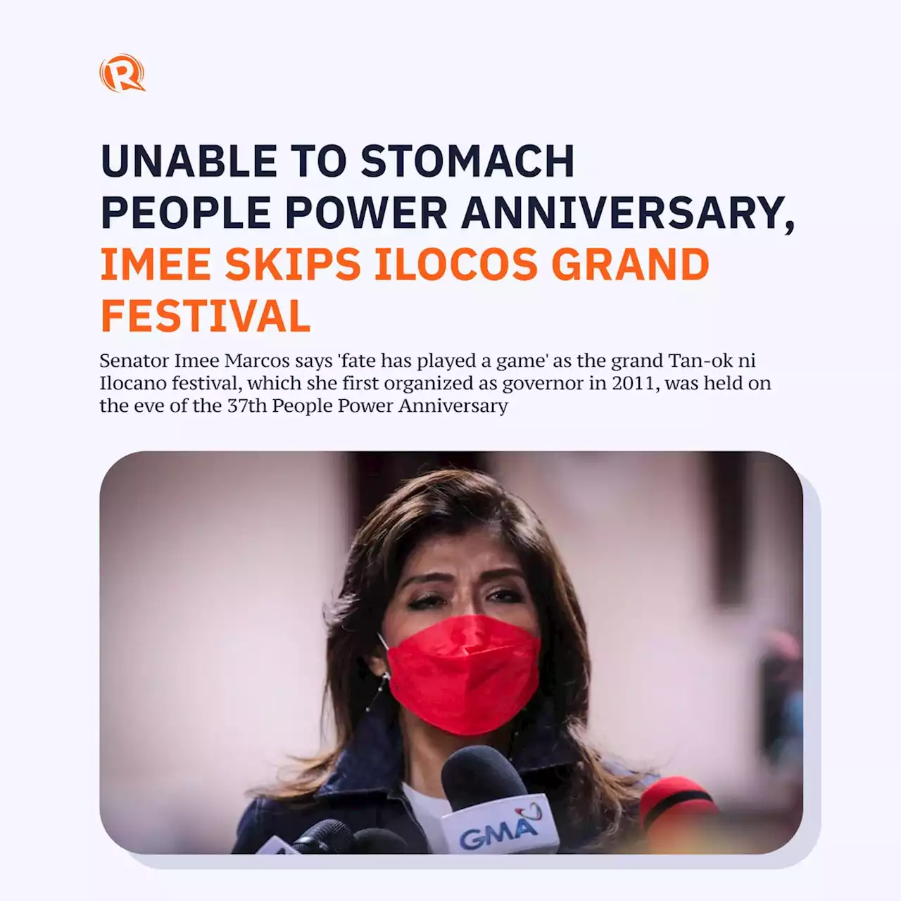 Unable to stomach People Power anniversary, Imee skips Ilocos grand festival