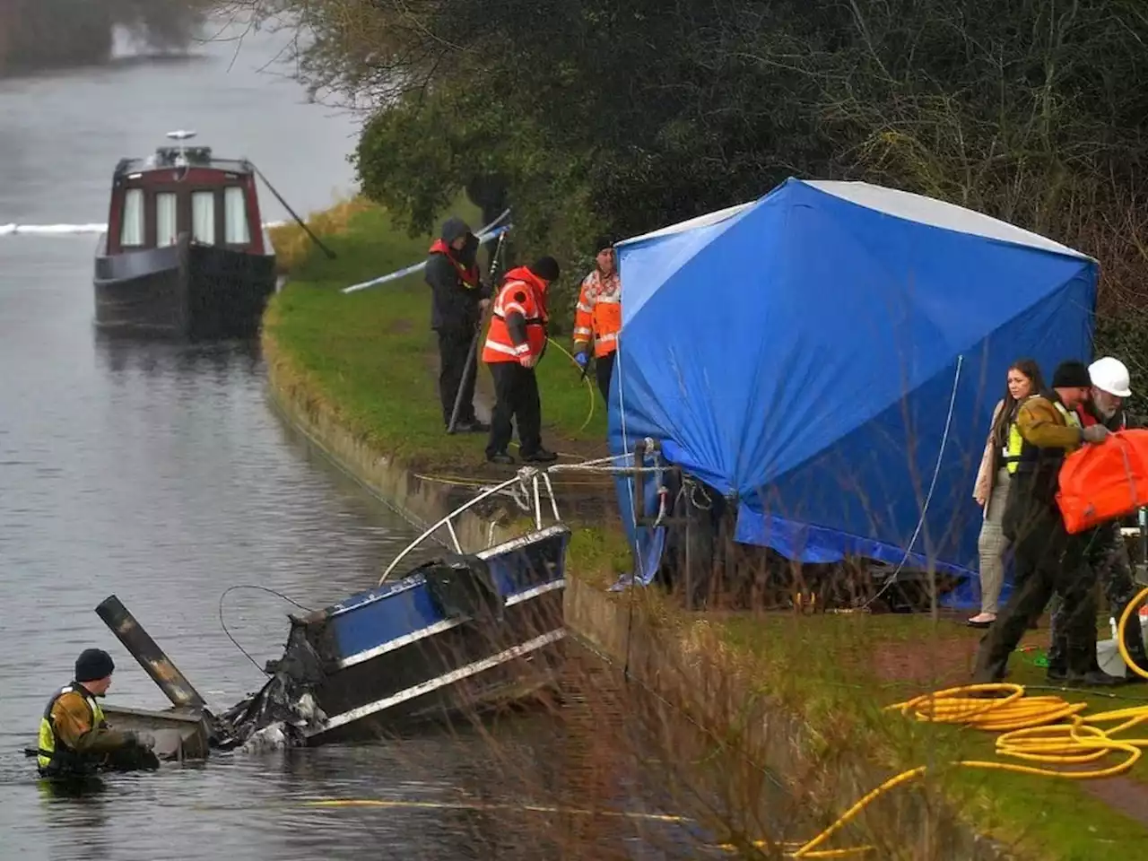 Expert river team brought in as man and dog found dead following canal boat fire