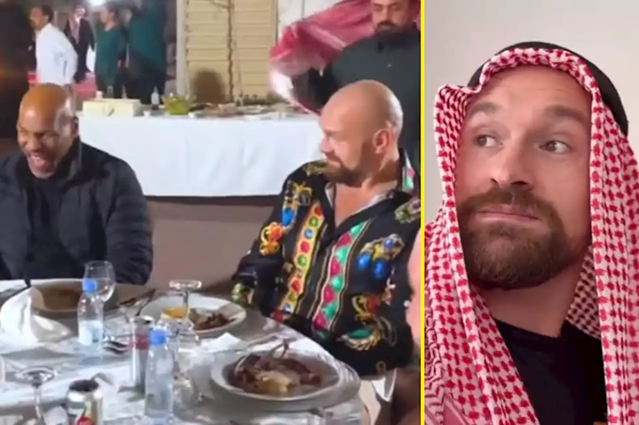 Fury wears headscarf and Tyson does sword dance as boxing icons enjoy meal in Saudi Arabia