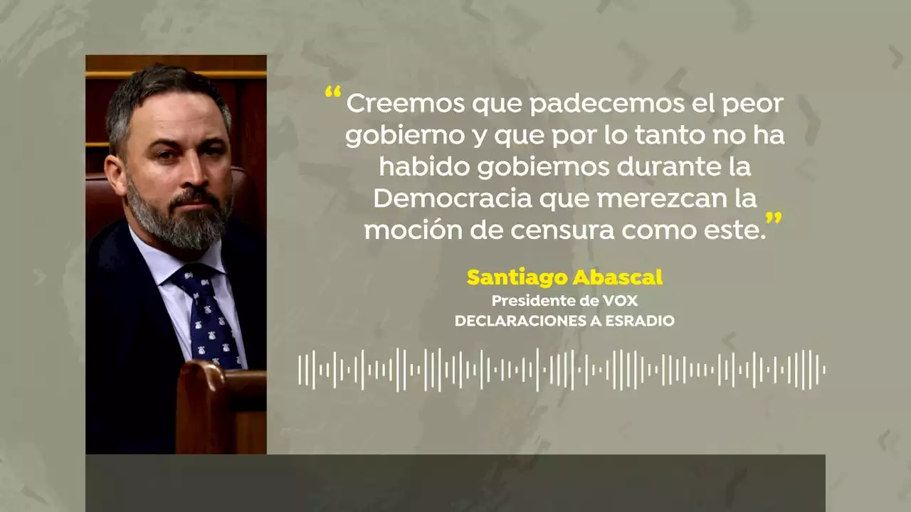 Vox registrará este lunes su moción de censura contra el Gobierno con el objetivo de 'acabar con sus políticas'