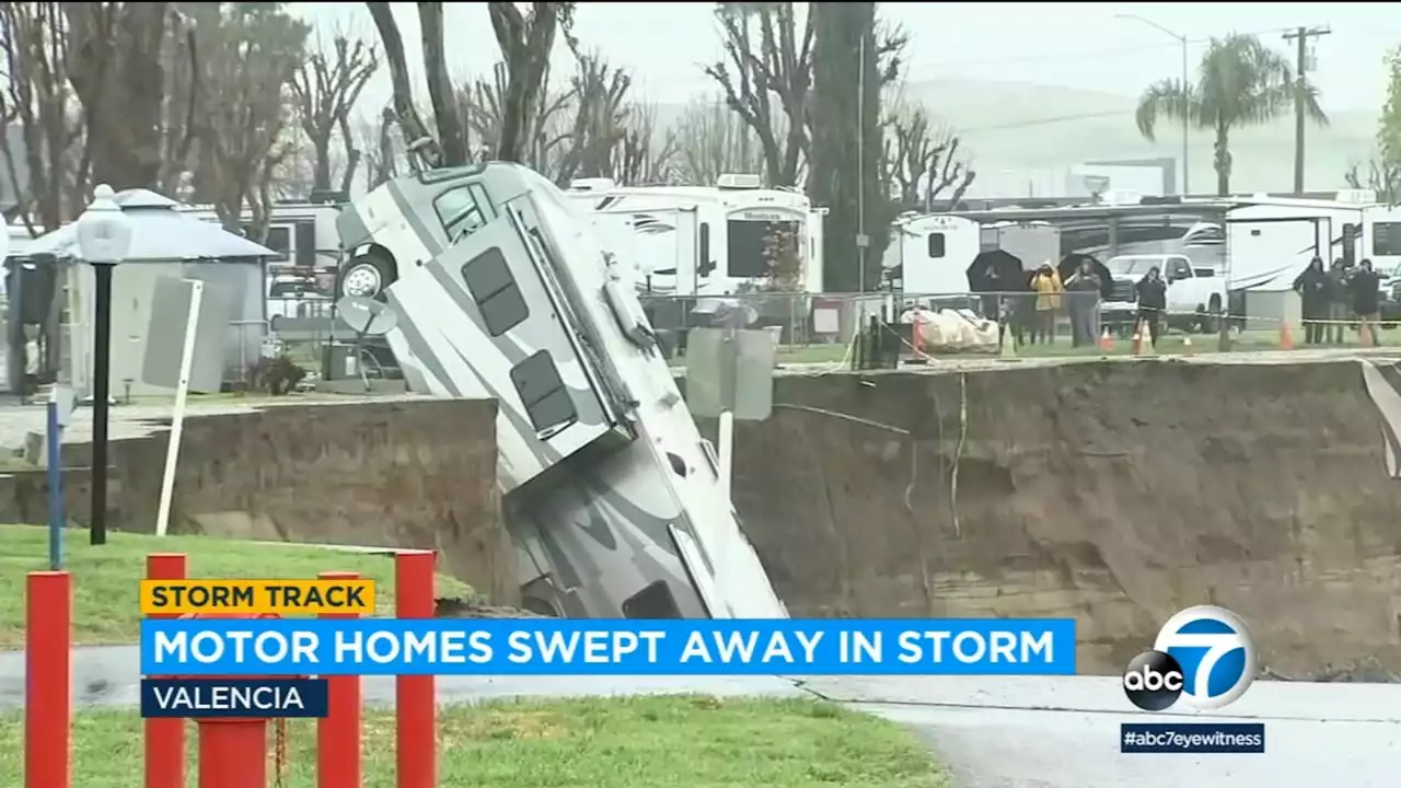 3 RVs fall into river in Valencia when embankment crumbles and collapses during storm