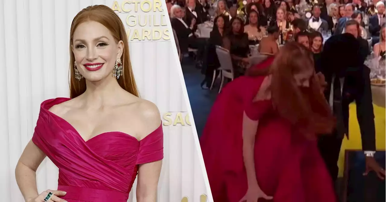 Here’s Why Jessica Chastain Fell Up The Stairs At The 2023 SAG Awards