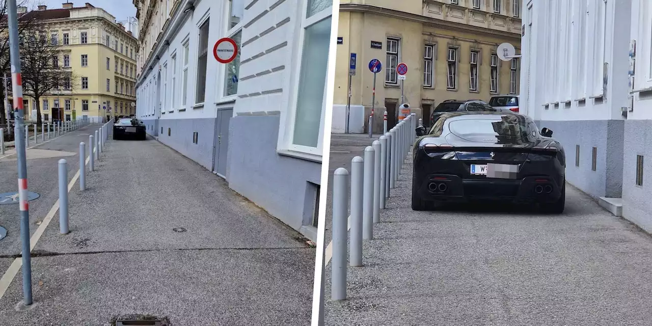 Wiener Ferrari-Lenker parkt in Fünfhaus am Gehsteig