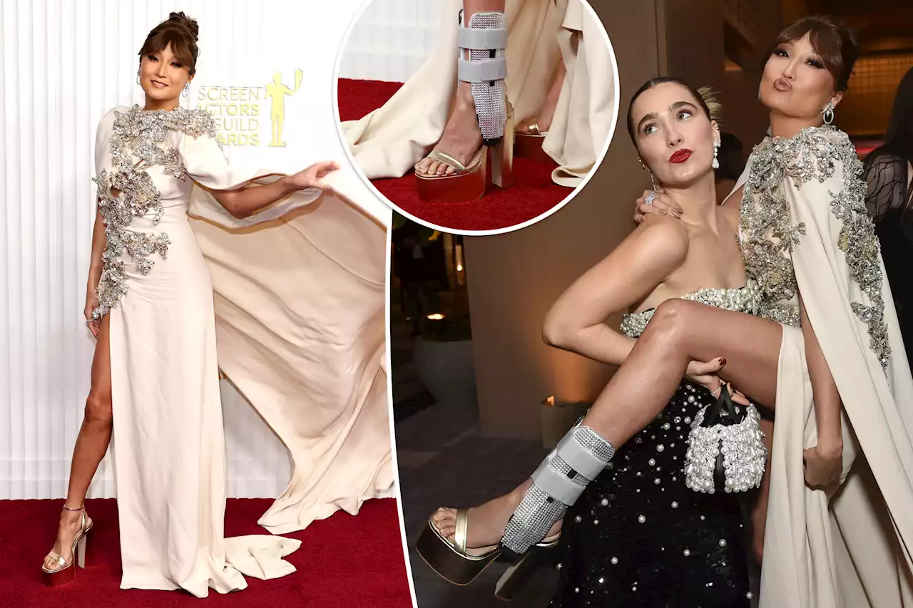 Ashley Park pairs bedazzled ankle brace with high heels at 2023 SAG Awards