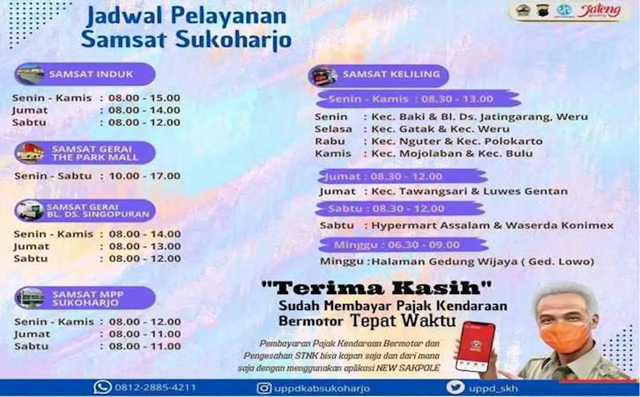 Jangan Terlewat! Ini Jadwal Lengkap Samsat Keliling Sukoharjo Senin-Minggu