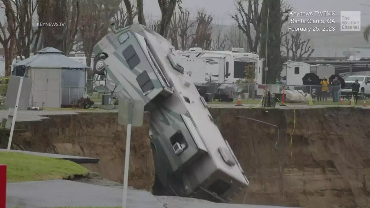 After A Riverbank Eroded, A Parked RV And Chunks Of Landscape Fall Into The River - Videos from The Weather Channel