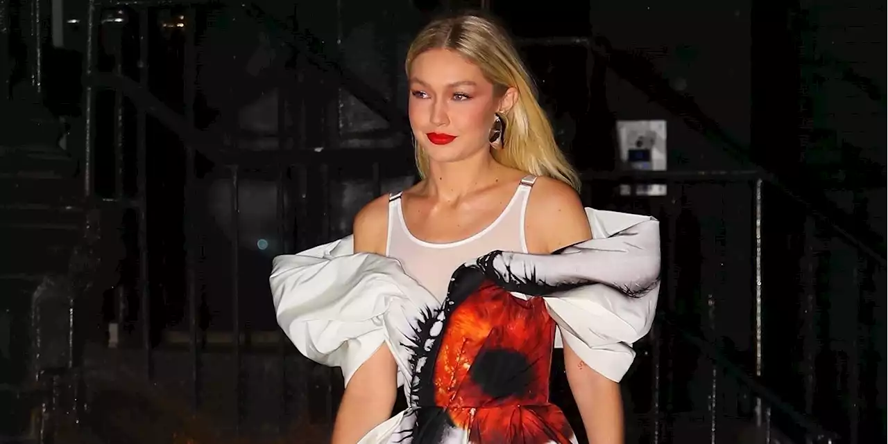 Gigi Hadid’s Artful Off-the-Shoulder Minidress Includes a Graphic Eyeball Print