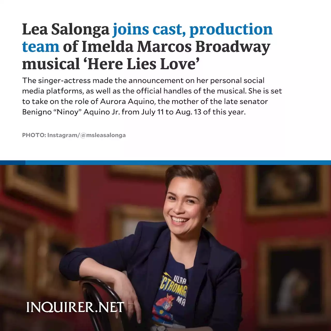 Lea Salonga joins cast, production team of Imelda Marcos Broadway musical ‘Here Lies Love’