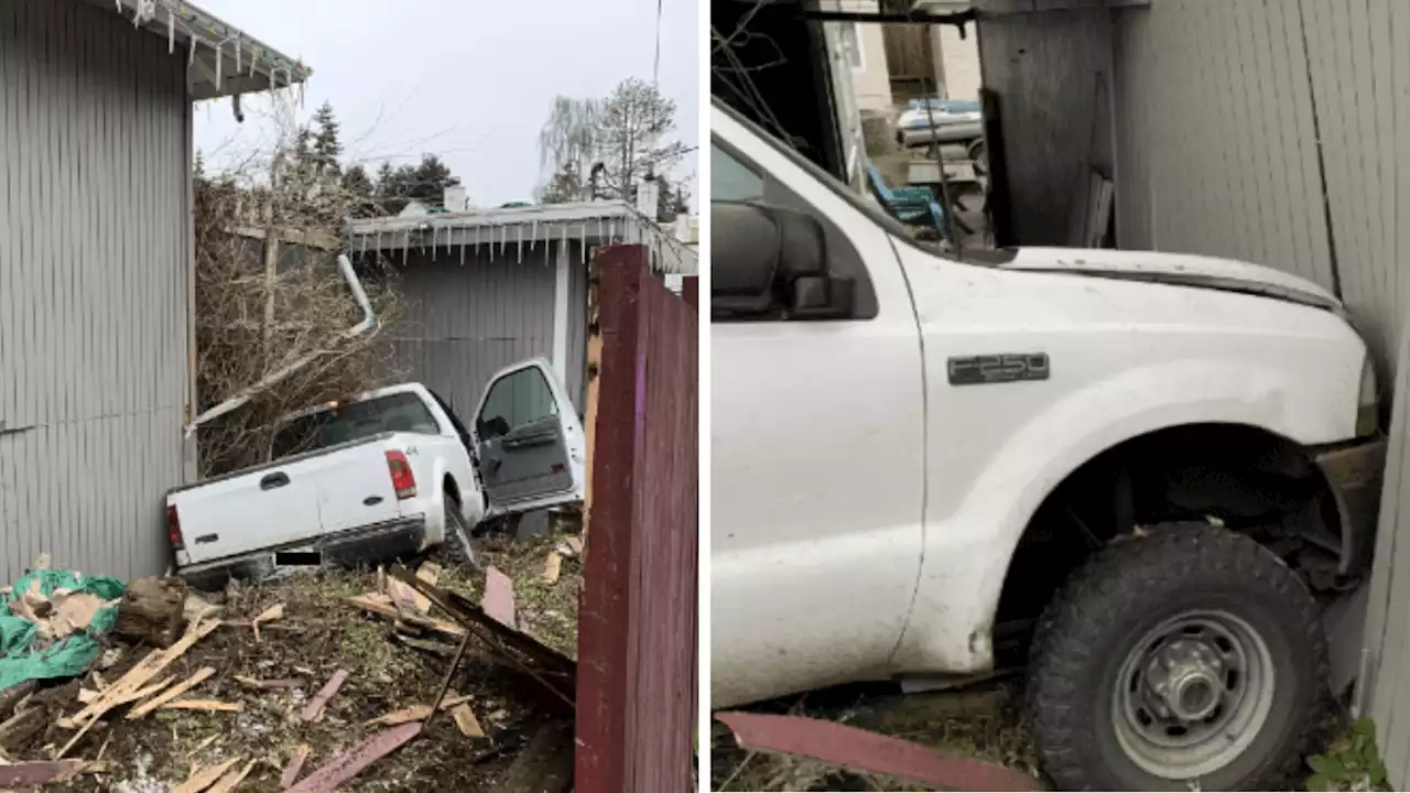 Police investigating after stolen truck crashes into West Seattle home, driver flees the scene