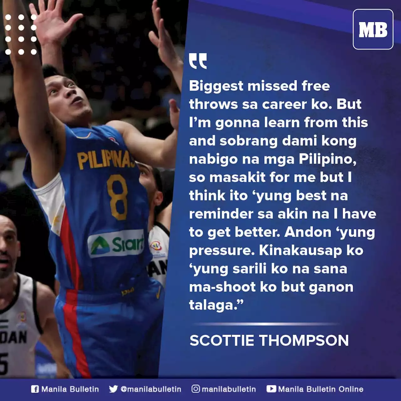 Scottie Thompson: 'Sobrang dami kong nabigo na Pilipino'