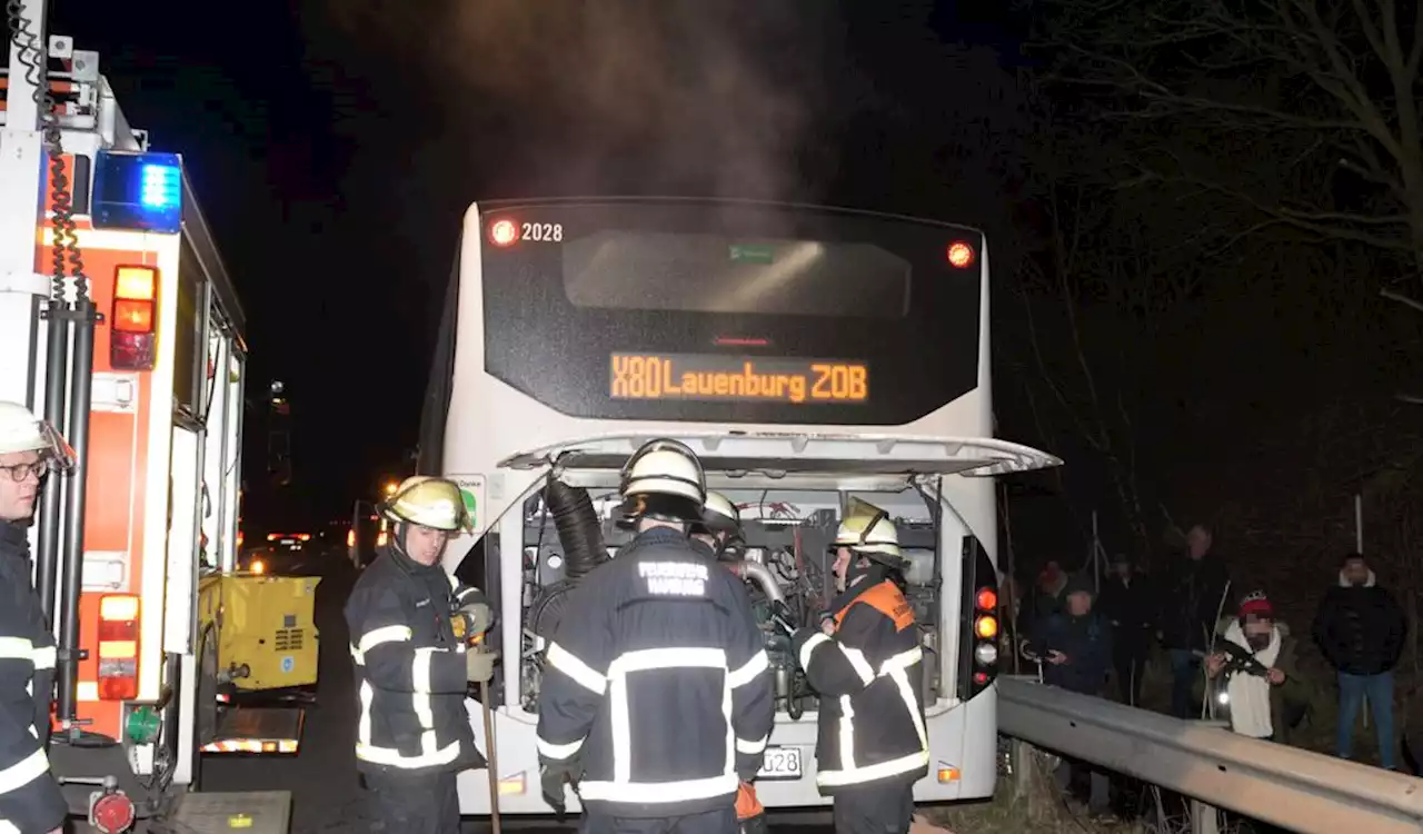 Bus brennt auf Autobahn in Hamburg – Passagiere flüchten in die Kälte