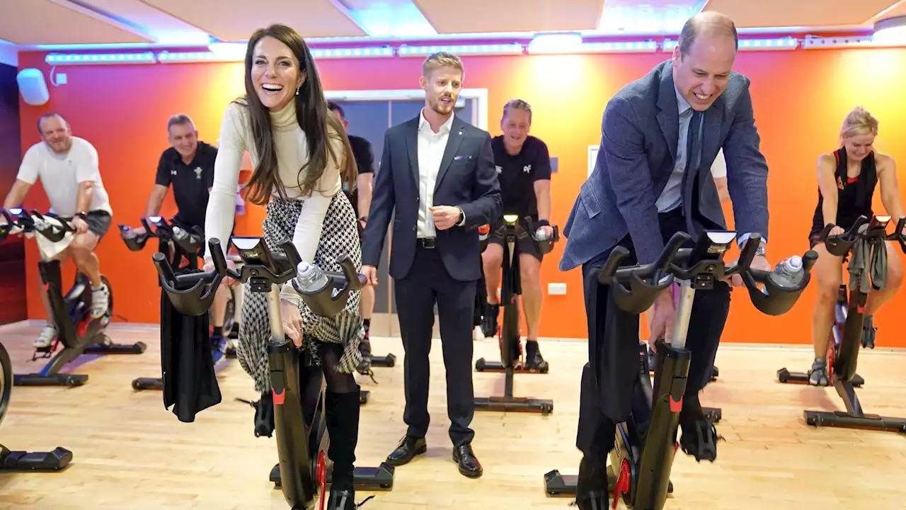 Kate beats William at spin class on visit to Welsh leisure centre - all while wearing high-heeled boots