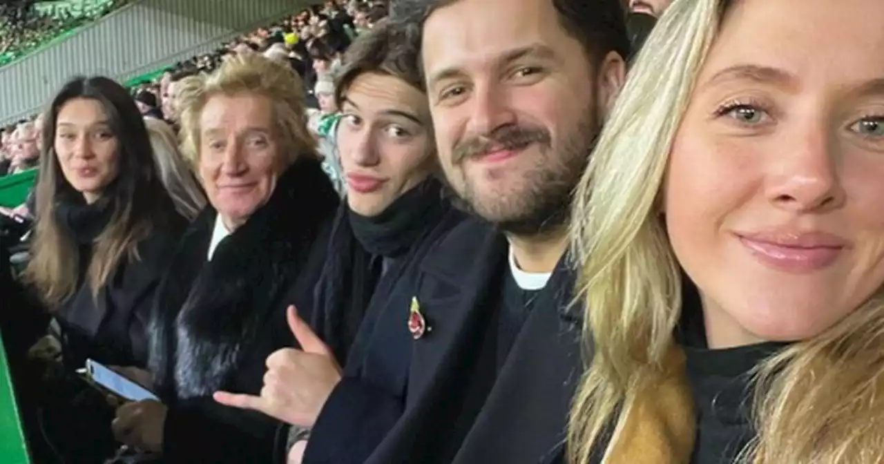 Rod Stewart enjoys Celtic win with family and picks up merch for new grandchild