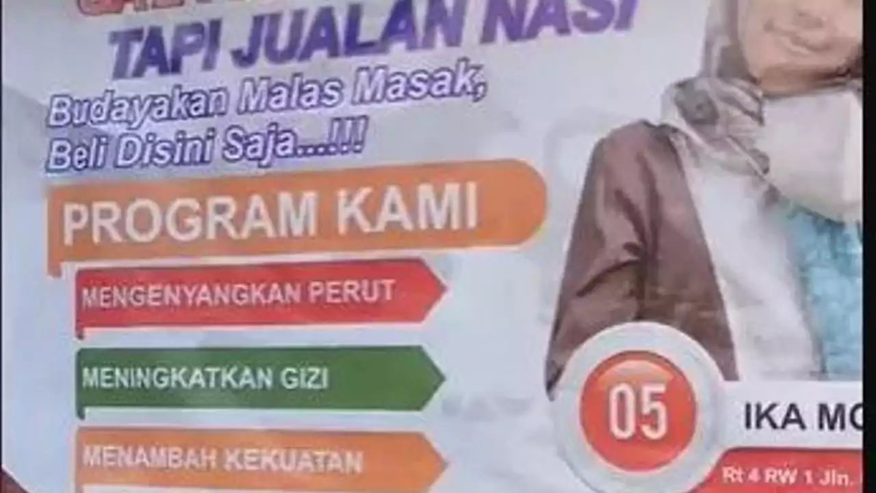 Promosi Kreatif Pedagang Nasi Pecel, Bikin Spanduk Mirip Caleg Lengkap dengan Programnya