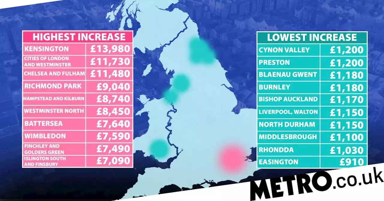 Map shows 10 areas facing highest and lowest mortgage hikes according to Labour